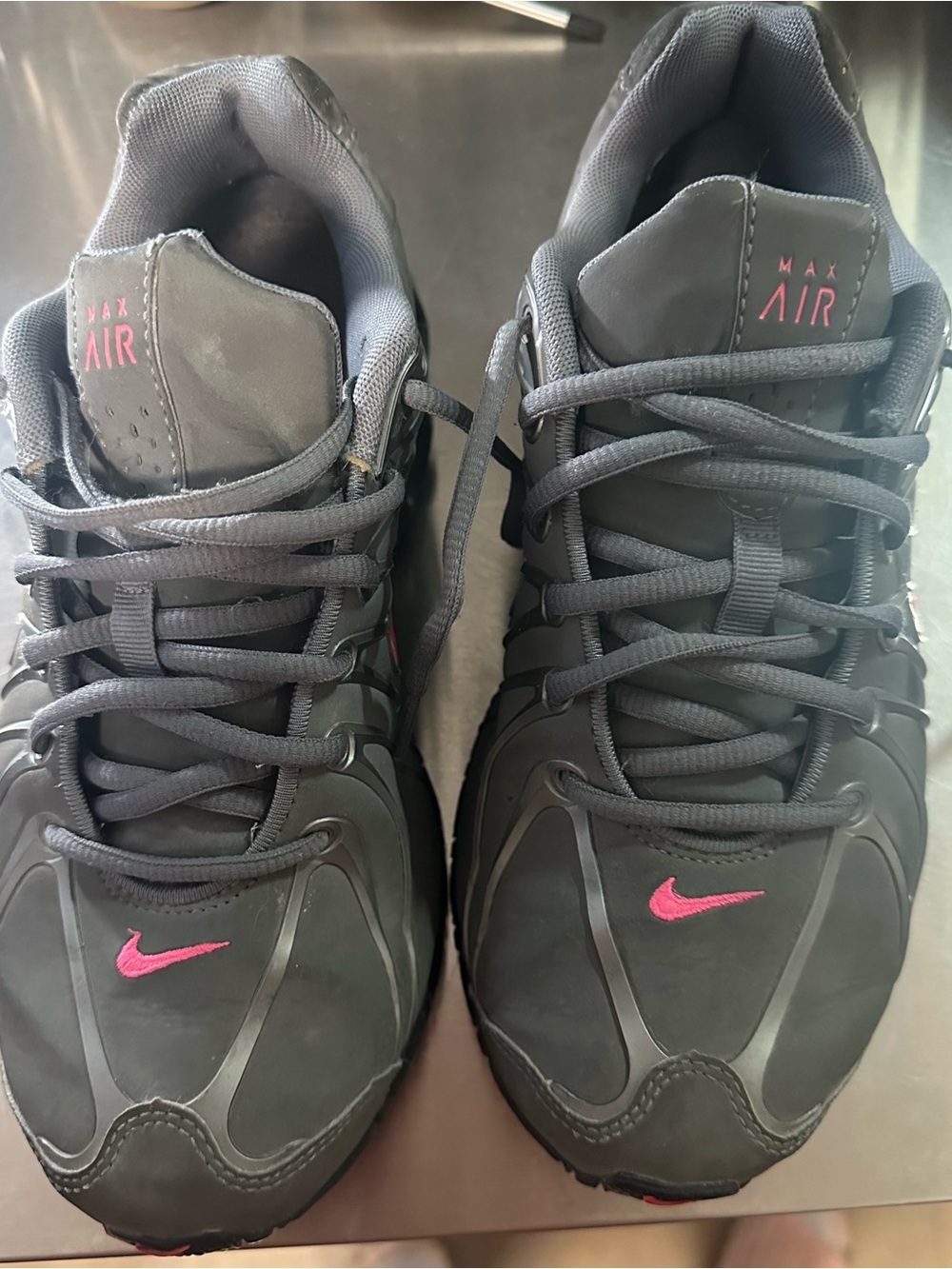 Nike Men's Black Max Air Sneakers with Pink Swoosh